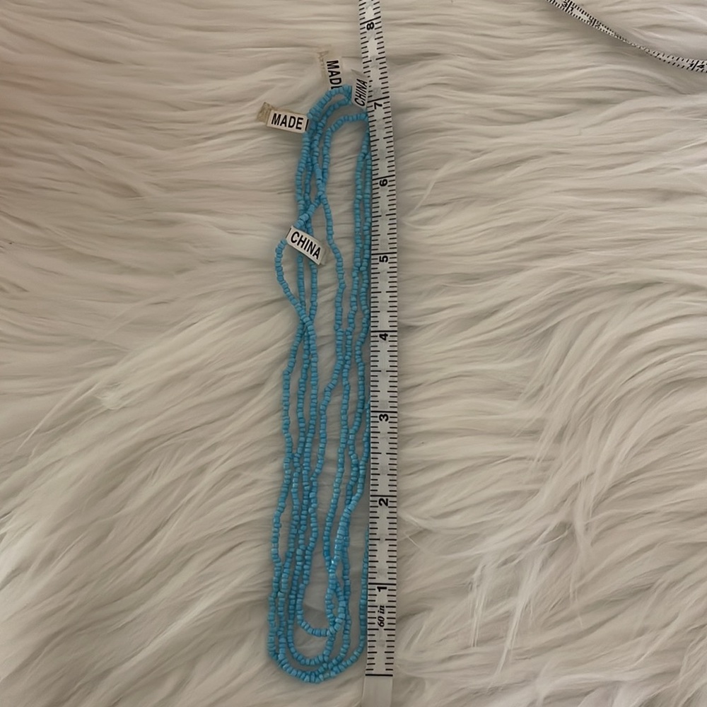 SOLD_Four (4) light blue mini beaded beach necklaces - layer or wear one - Picture 7 of 8